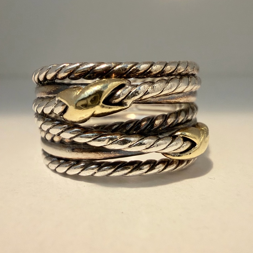 David Yurman | Double X Crossover Ring with Gold | Size 7.5 - Picture 2 of 6